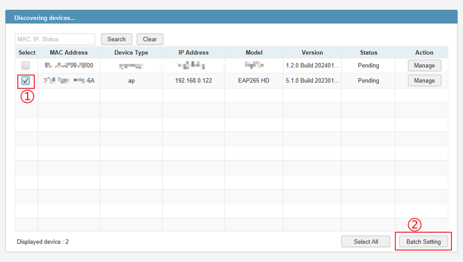 Alt text: Scan result from Omada Discover Utility.