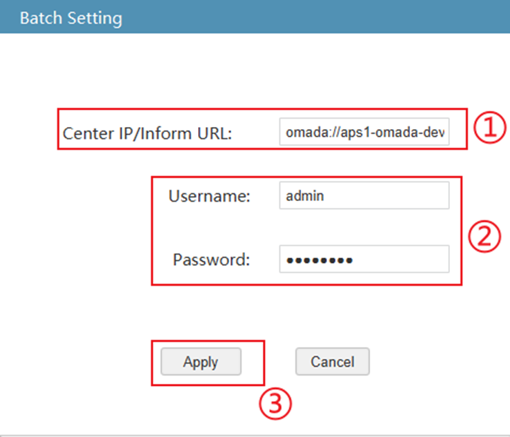 Alt text: IP/URL settings page in the Omada Discover Utility.