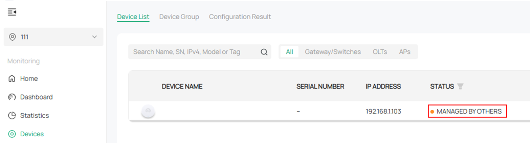 Alt text: Devices list in your target site.