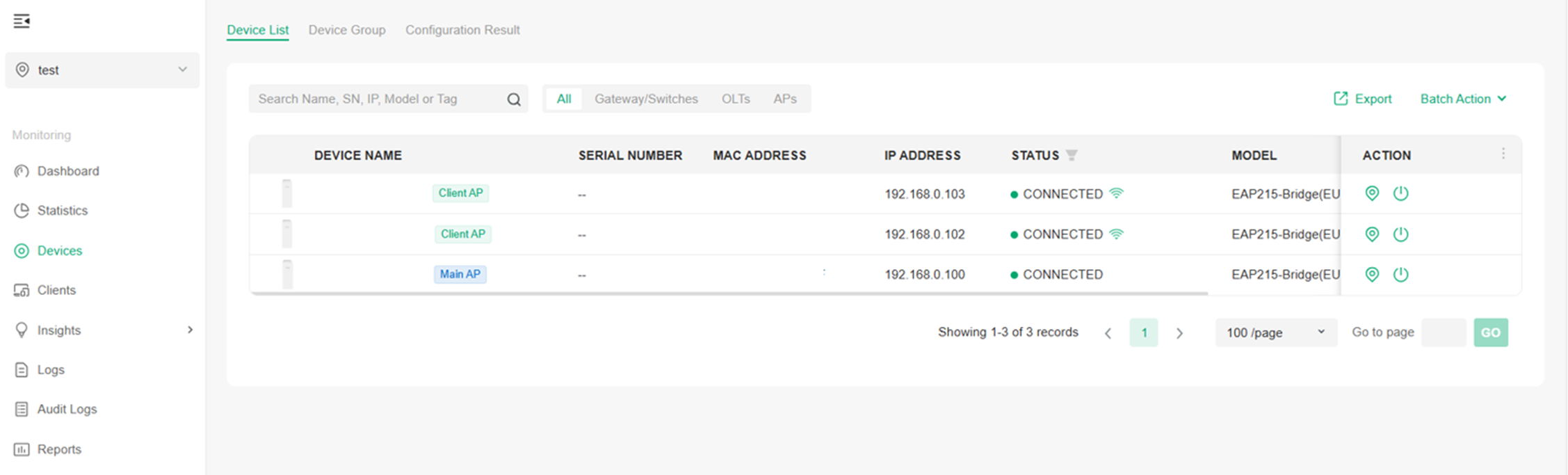 Alt text: Device list after a point-to-multipoint connection