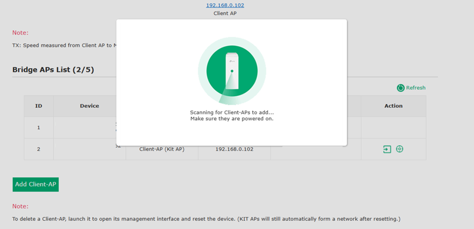 Alt text: Scanning page when adding more Client AP to the bridge group