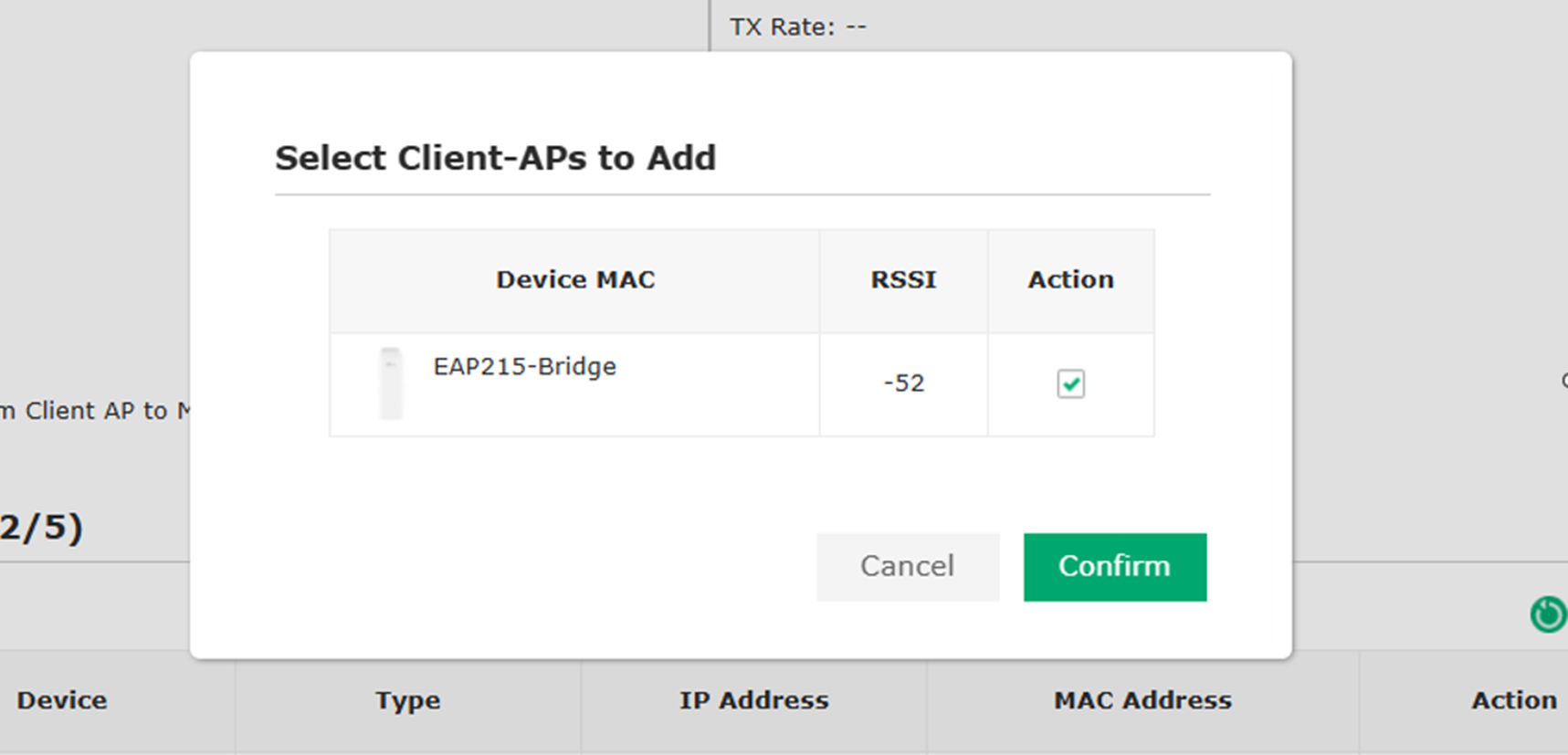 Alt text: Selection page where you can choose the Client AP you want to add.