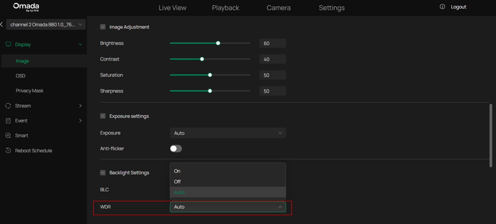 Alt text：configuration of WCR, set Auto