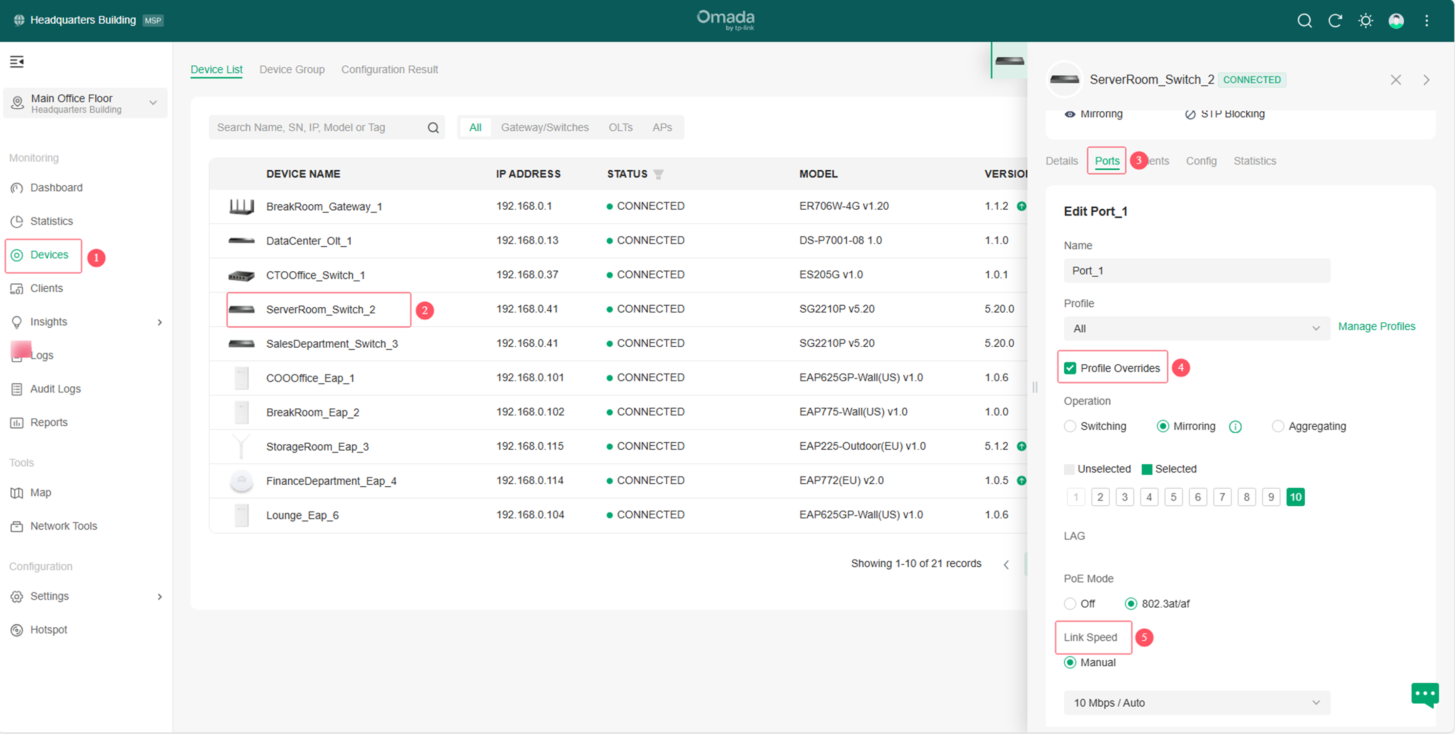 Alt text: Steps to configure Switch Link Speed in Controller Mode