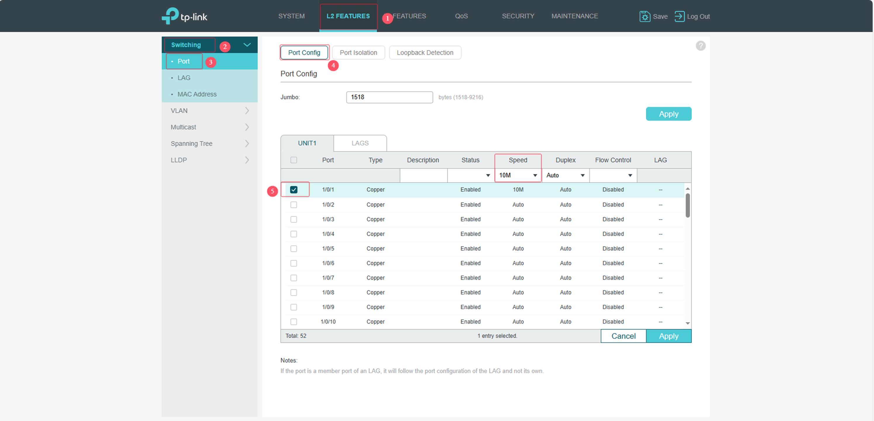 Alt text: Steps to configure Switch Link Speed in Standalone Mode.