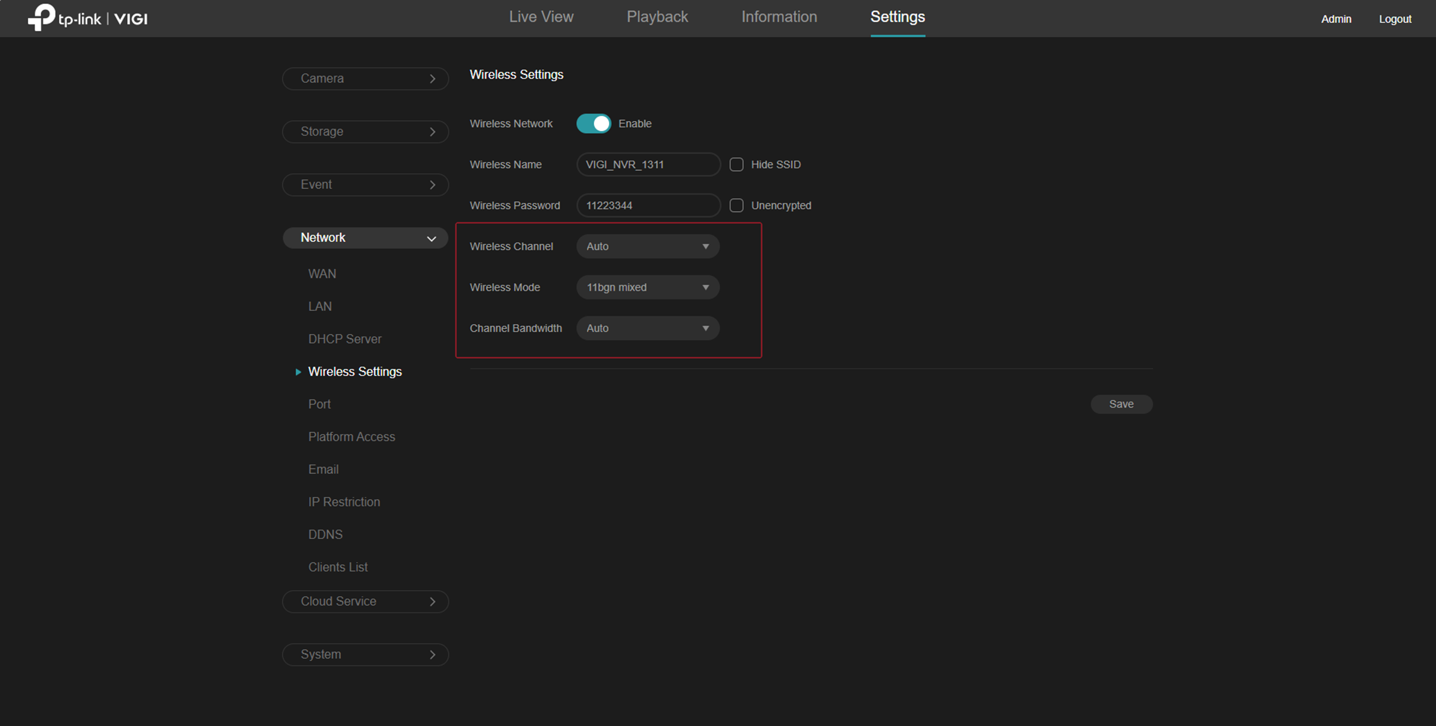 Alt text: Marks the location of the wireless settings, such as wireless channels.