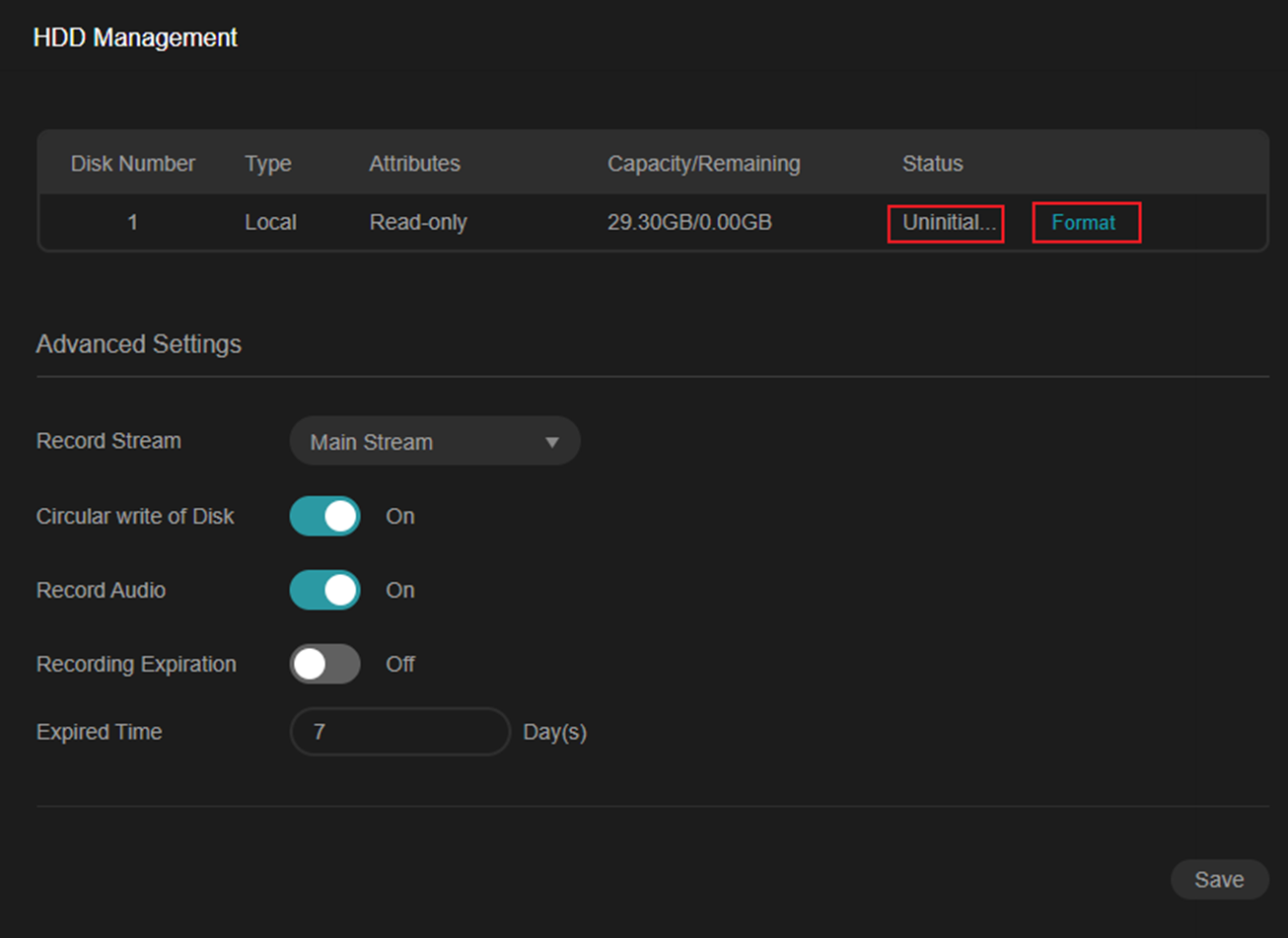 Alt text: Displays the status when the SD card is used for the first time.
