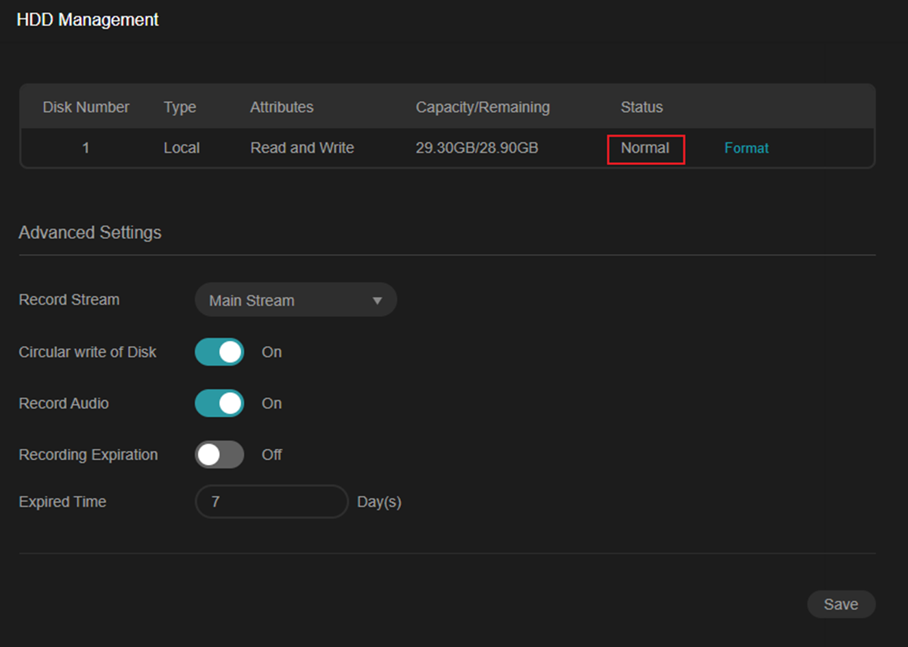 Alt text: Displays SD card normal status.