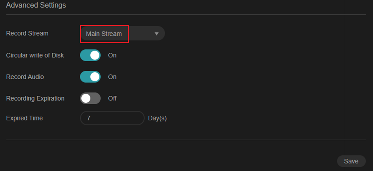 Alt text: Show the default factory of Record Stream is the Main Stream.