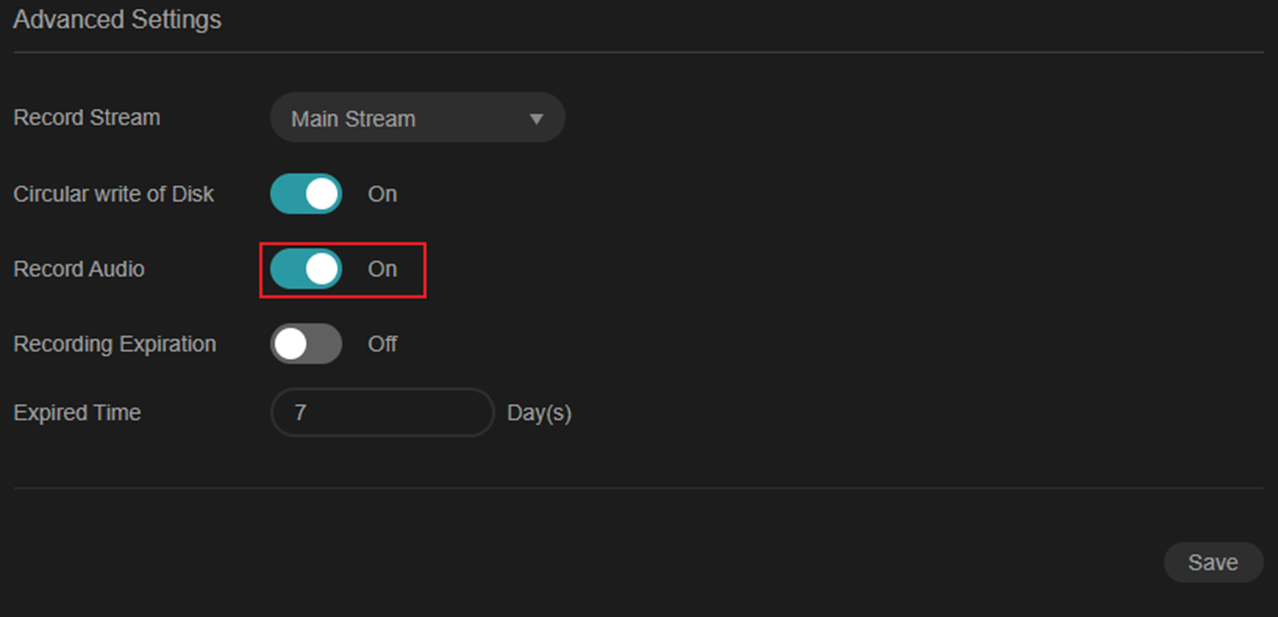 Alt text: Displays the location of the Record Audio