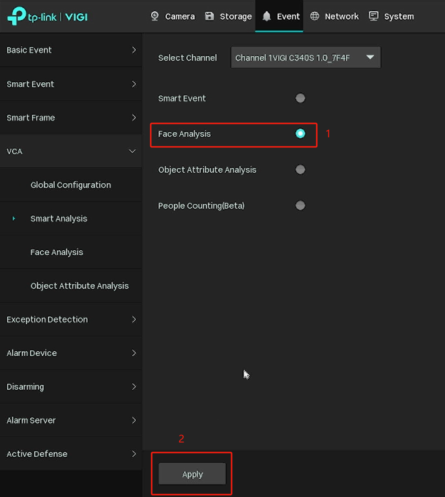 Alt text: Location to enable face analysis.