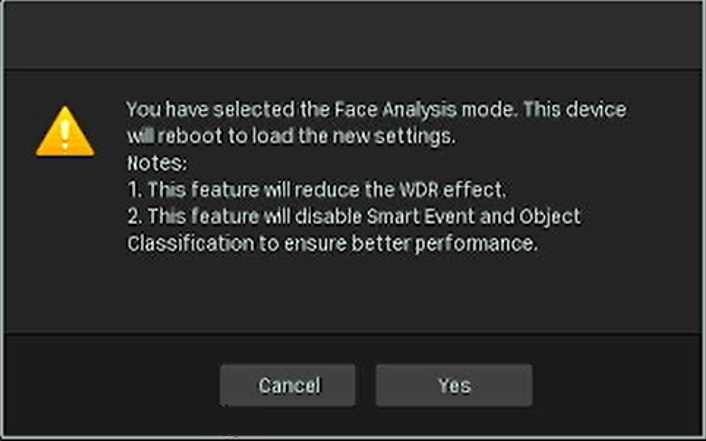 Alt text: Notes will pop up when face analysis is enabled.