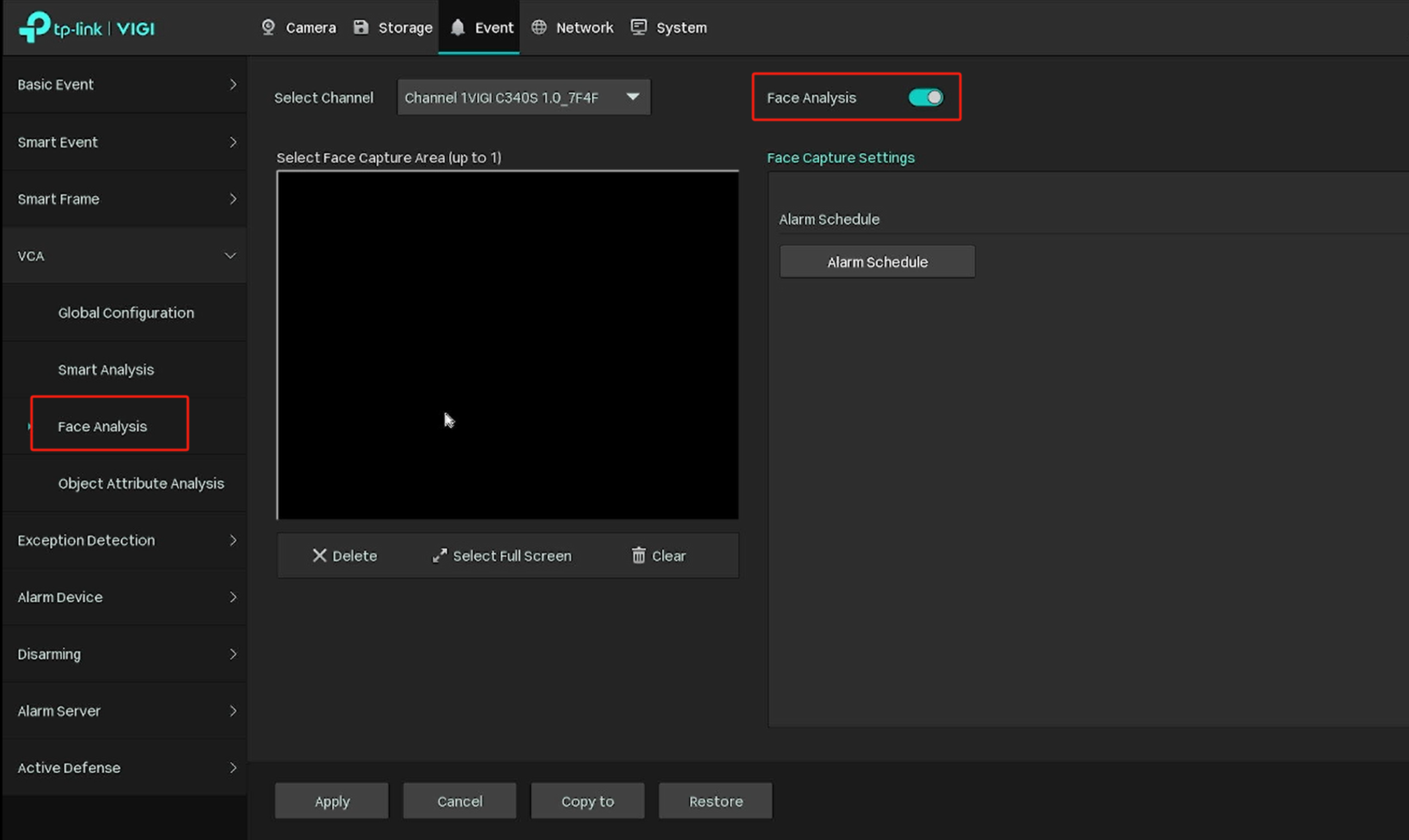 Alt text: page to configure face analysis settings.