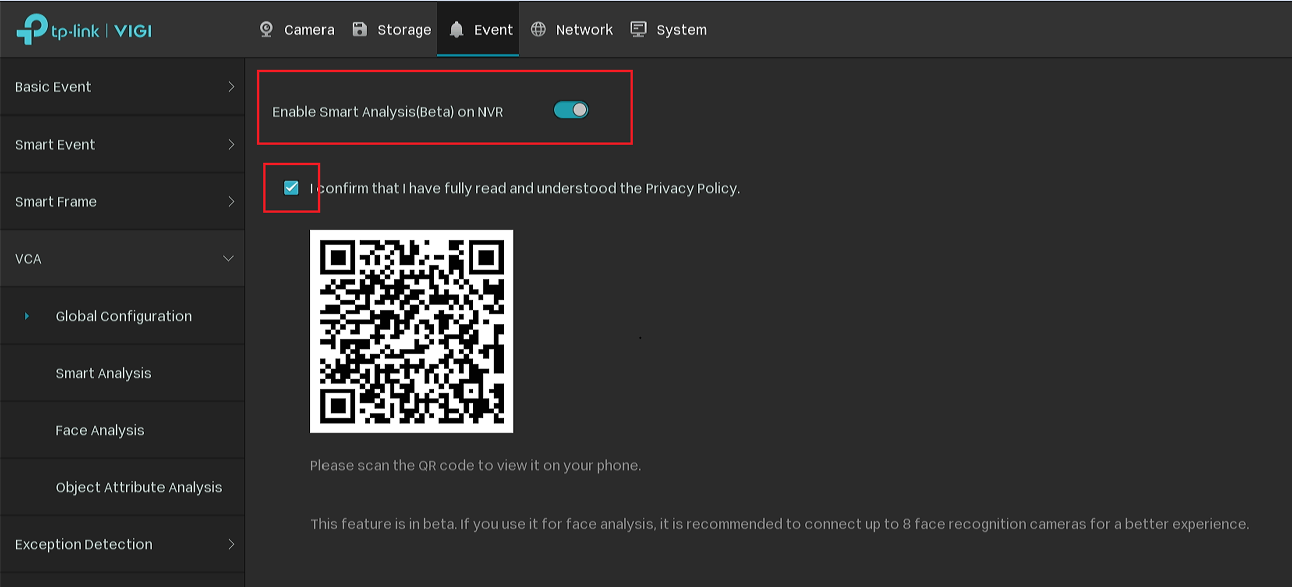 Alt text: Location to enable VCA.