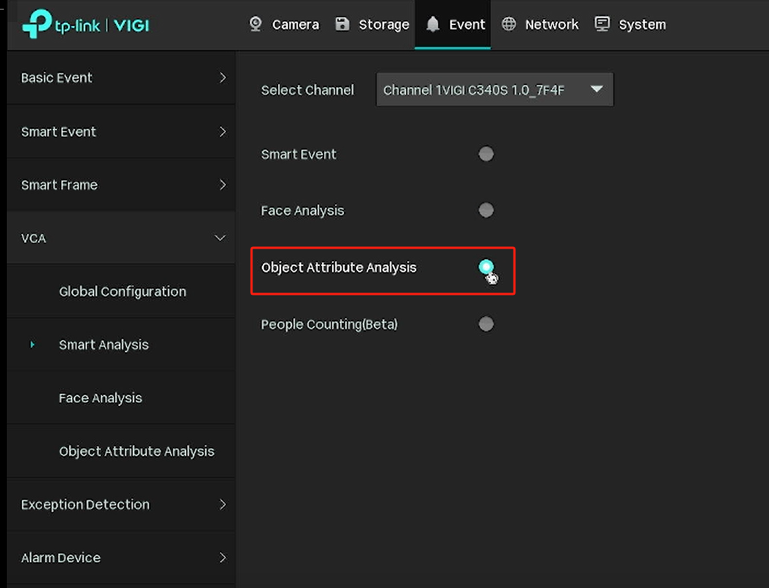 Alt text: Location to enable object attribute analysis.