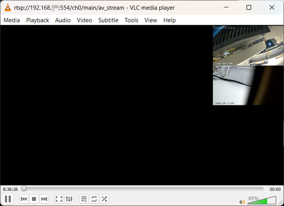 Alt text: Screen to see live view on VLC through NVR GUI.