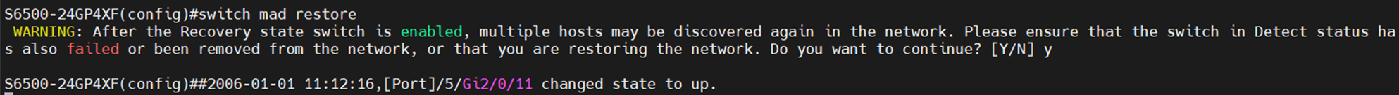 Alt text: Restore the MAD status of previous member device back to active and the port can link up.