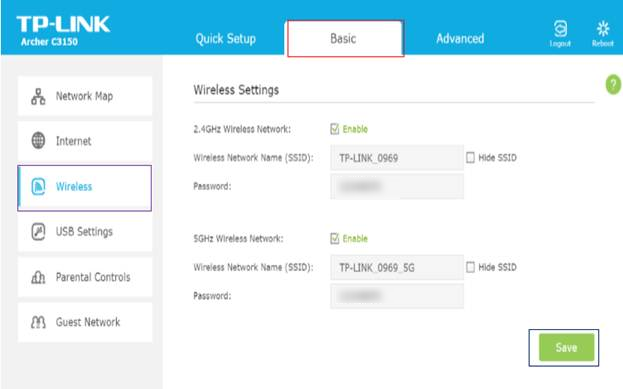 Set wireless name and password.