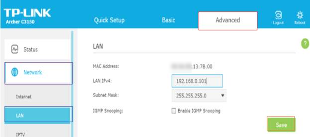 Change the LAN IPv4.