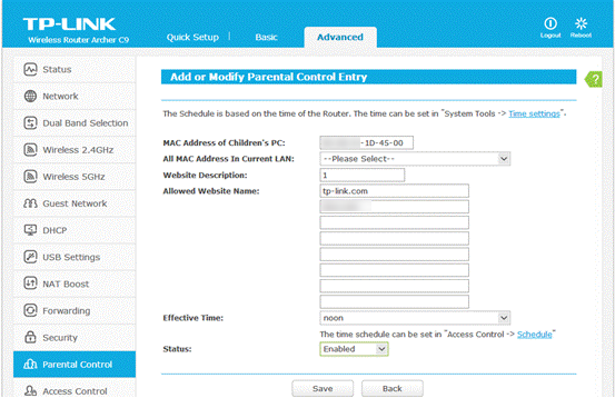 Set MAC Address of children’s PC.