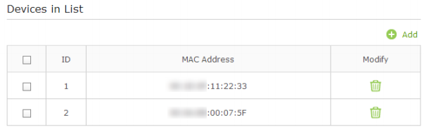 Devices list.