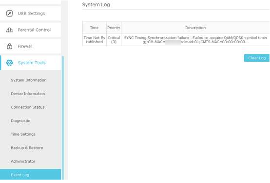 Event Log page.