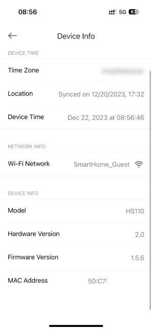 Device Info page.