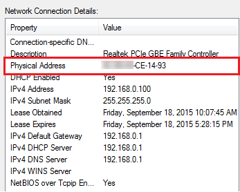 Check computer's physical MAC address.
