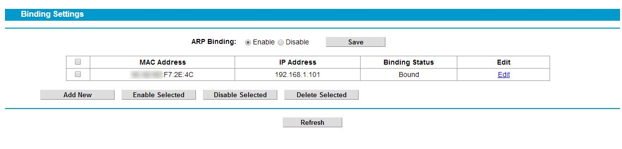 Set IP&MAC binding of PC 1 on classic router web UI.