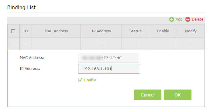 Set IP&MAC binding of PC 1 on new router web UI.
