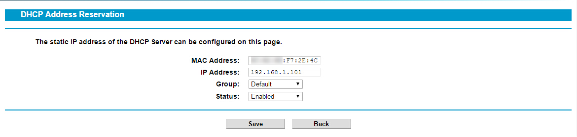 Set Address reservation for PC 1 on classic router web UI.