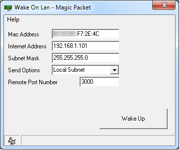 Run Wake On Lan GUI software on another PC in the same LAN.