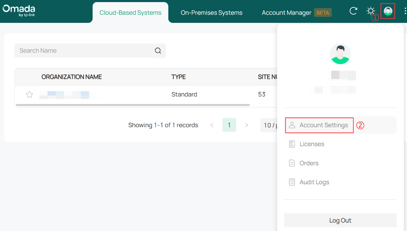 ALT TEXT: Click the account icon at the top right of the page and enter the Account Settings for license purchase.