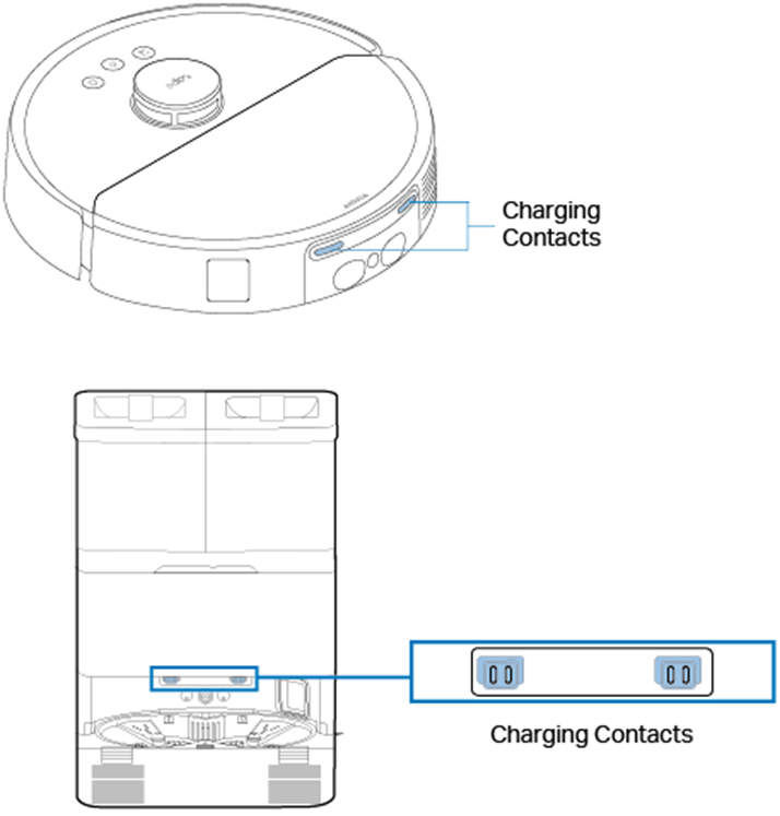 Charging contacts of Tapo RV50 Pro Omni.