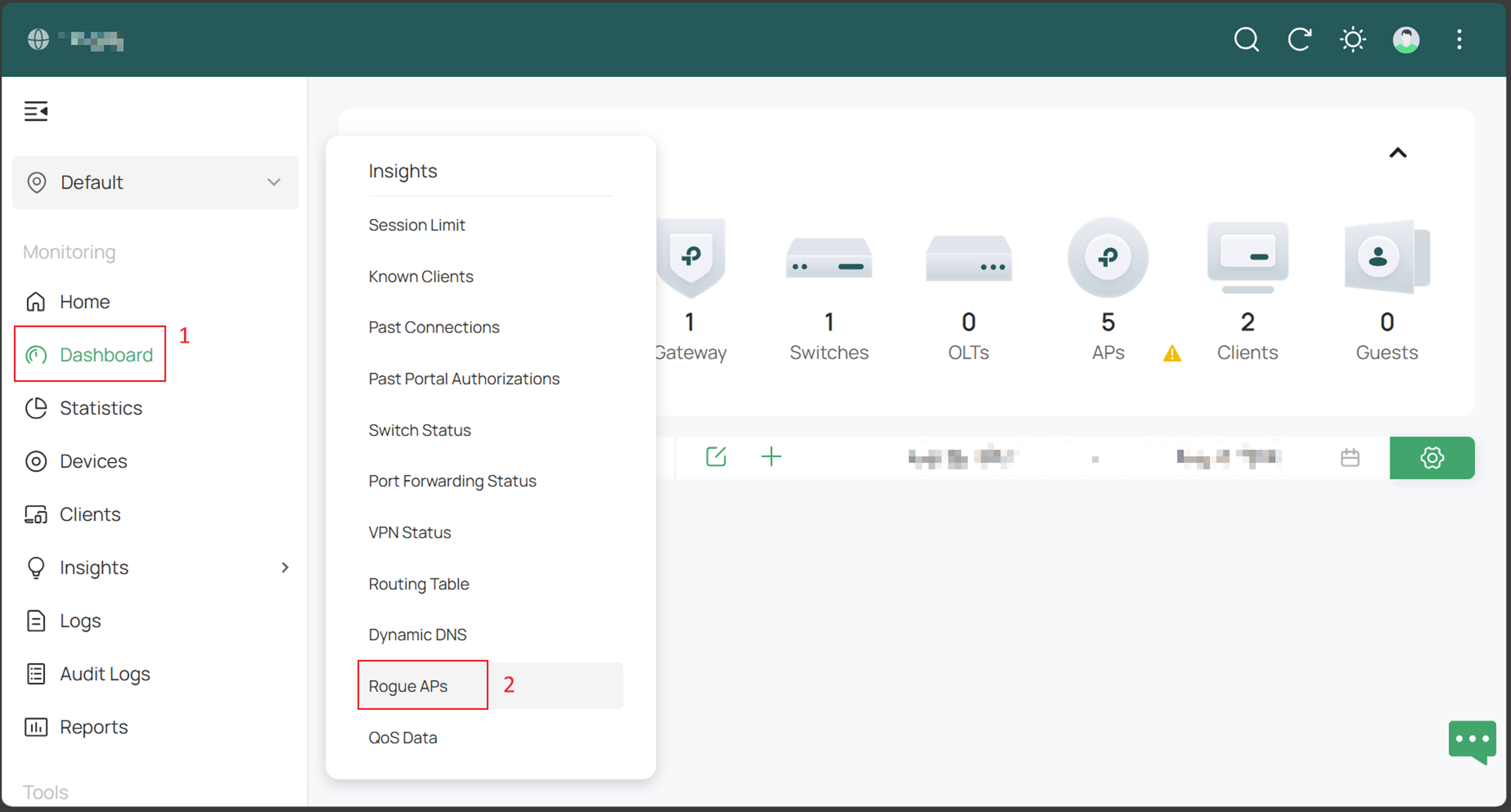 Alt text: Screenshot of Omada Controller Insights path to Rogue APs.