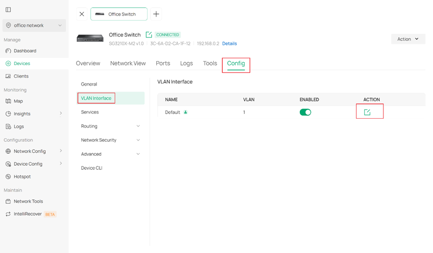 Show how to find VLAN interface settings.