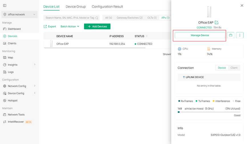 Show manage device button for EAP.