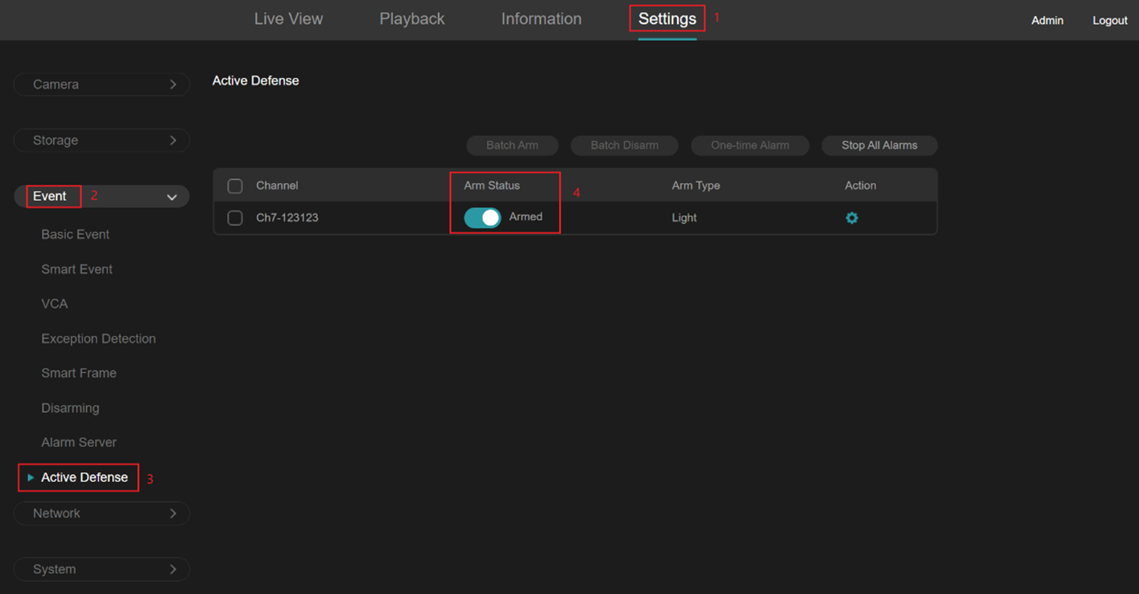 Alt text: show the position of active defense configurations in the web interface.