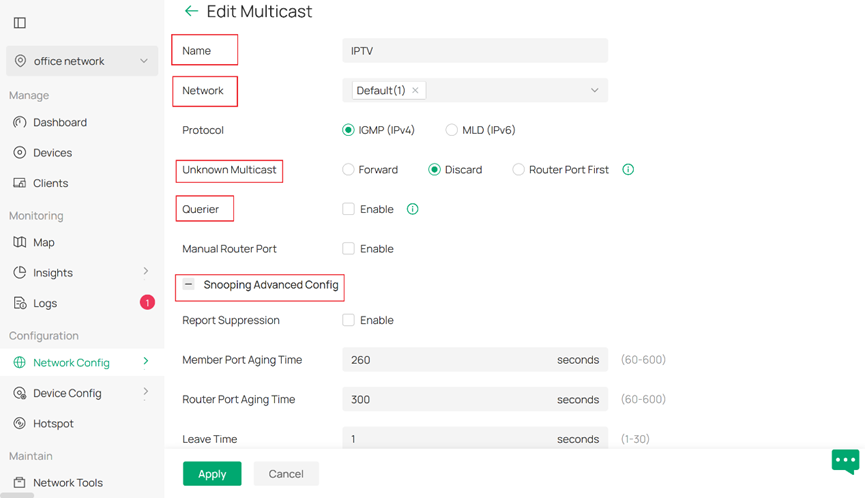 Show Edit Multicast page.