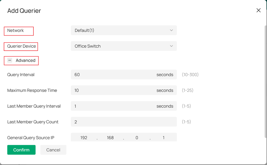 Display detailed settings of Add Querier.