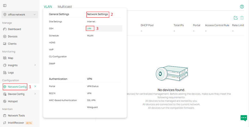 Show path of creating new VLAN.
