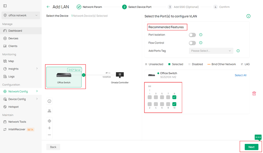 Show selecting device port.
