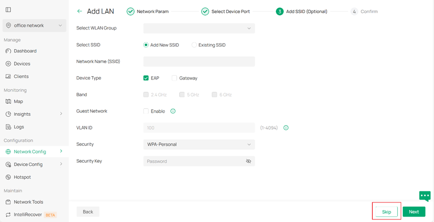 Select SSID for applying the new VLAN rule.