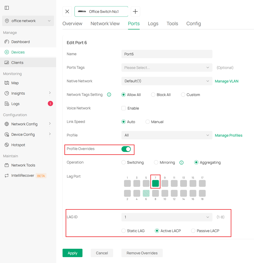 Display Edit specific port page.