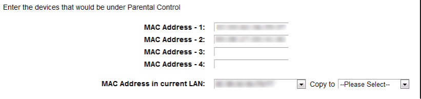 Page to enter MAC Address.