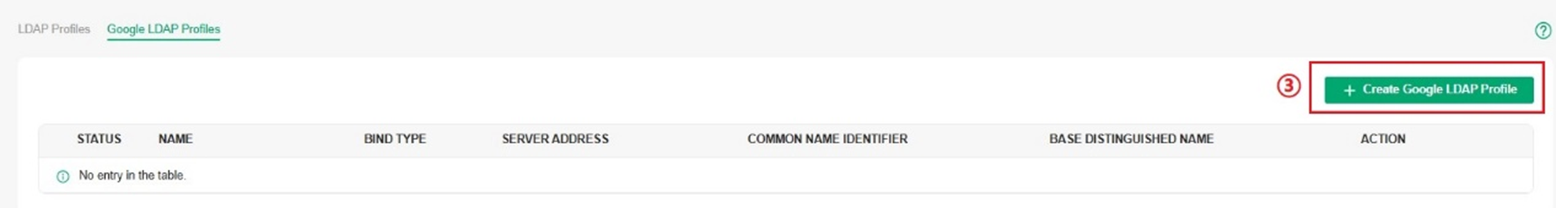 Alt Text: Button to Create Google LDAP Profile