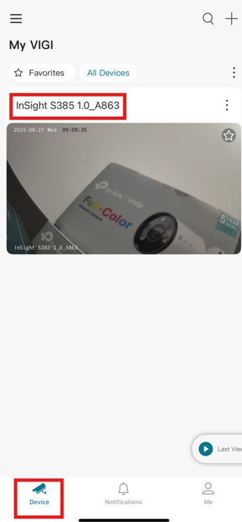 Screenshot of VIGI App Camera.