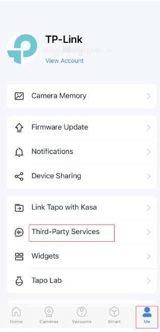 Tapo app Me Page.