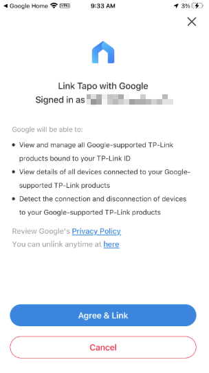 Tapo app screenshot-Link Tapo with Google.