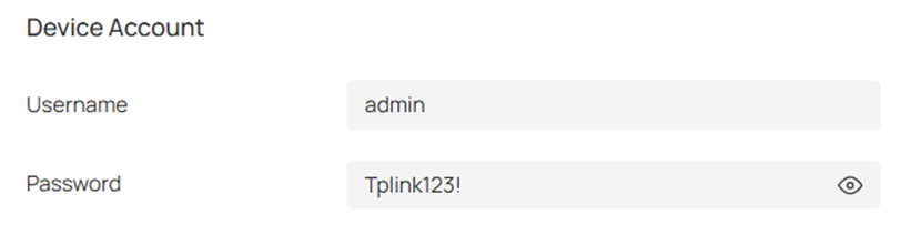 The username and password of the Device Account on the Omada Controller.